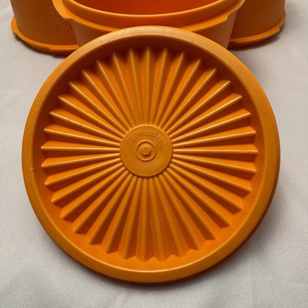Tupperware VTG Orange Canister Set #1298 3pc w Lid Retro Kitchen